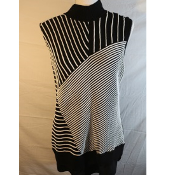 Dana Buchman slvless Mock Neck Stripped Sweater XL - Picture 1 of 3